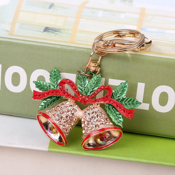 Christmas Holiday Bells Keychain/Bag Charm with Enameling and Crystals NWT - Picture 3 of 4